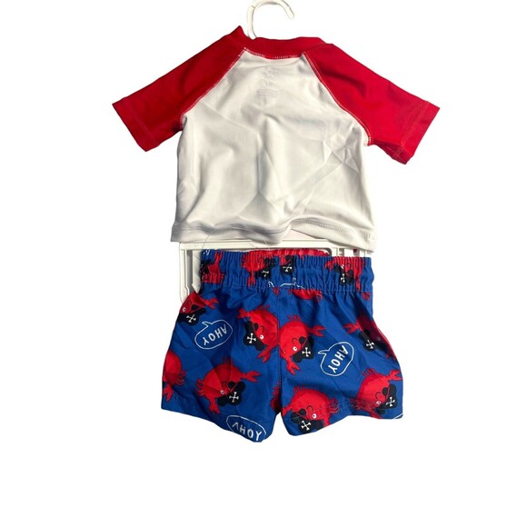 Cute Carters Boys 3M Swim Trunk Matching Shirt 2 Piece Ahoy Matey Pirate Crab - Picture 3 of 9